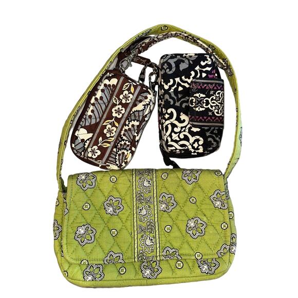 3 Vintage Vera Bradley Handbags Shoulder Bag Wristlet Wallet Jilly Kiwi Blooms - Picture 1 of 12